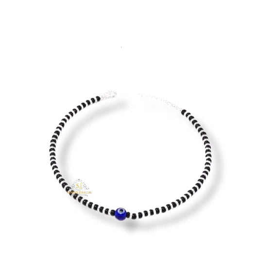 SJ SHUBHAM JEWELLERS™ Pure 925 Sterling Silver Small Crystal Beads Nazariya Anklet Payal for Women (Black) Gifts for Women (Pair/ 1 pc/Plain / 5 Ball Payal) - JewelYaari By Shubham Jewellers