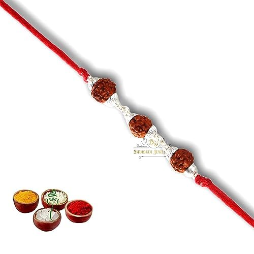 SJ SHUBHAM JEWELLERS™ 925 Sterling Silver Rakhi for brother Rudraksha Rakhi Bracelet Raksha Bandhan Pure Cotton For Men, Boys, Kids Rakhi With Roli Chawal - JewelYaari By Shubham Jewellers