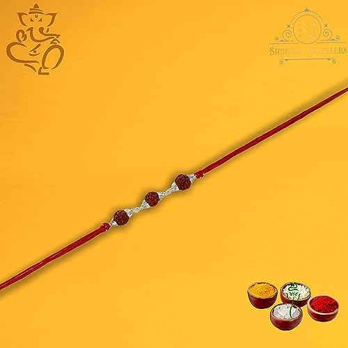 SJ SHUBHAM JEWELLERS™ 925 Sterling Silver Rakhi for brother Rudraksha Rakhi Bracelet Raksha Bandhan Pure Cotton For Men, Boys, Kids Rakhi With Roli Chawal - JewelYaari By Shubham Jewellers