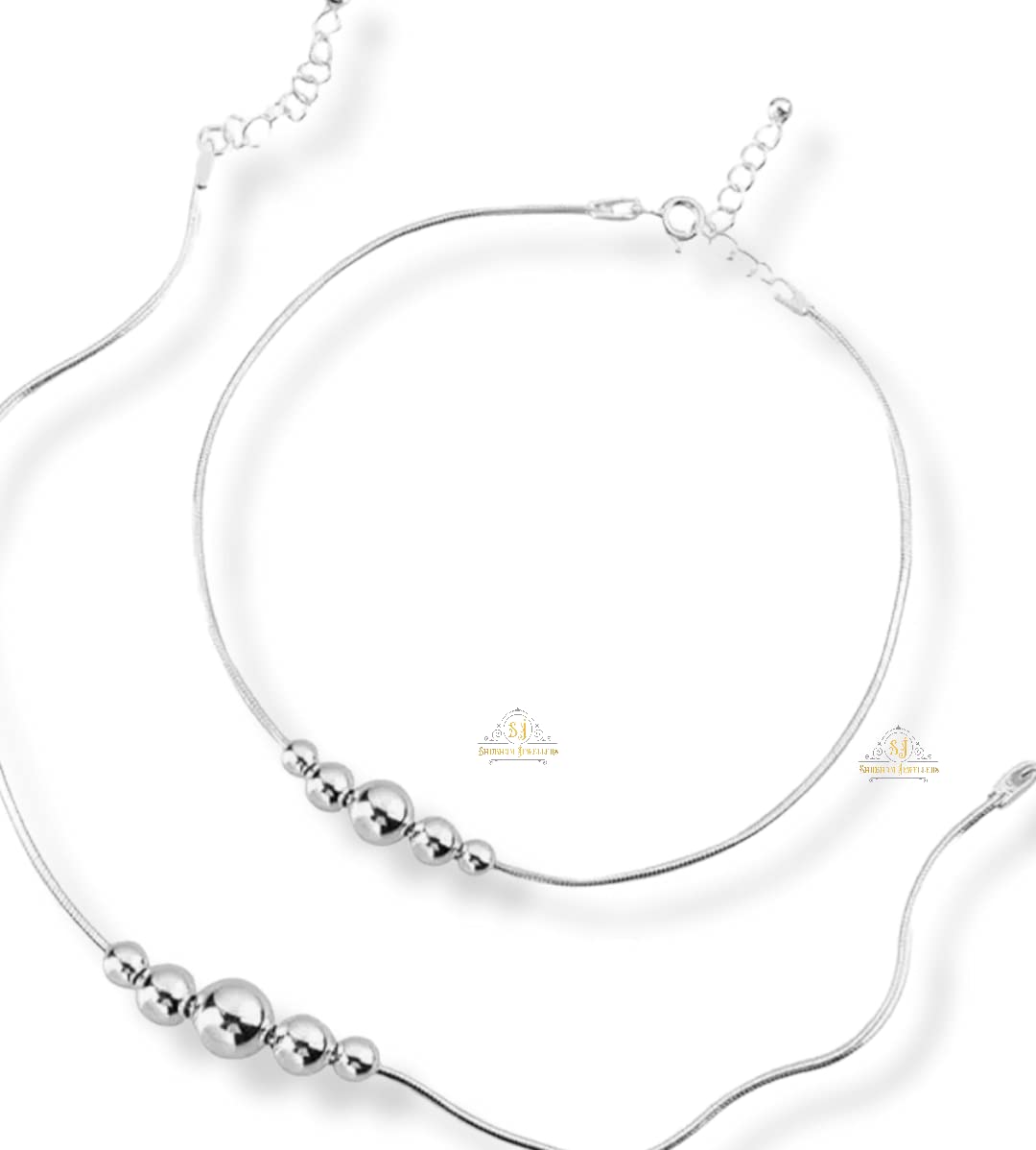 SJ SHUBHAM JEWELLERS™ Pure Silver 5 Moving Ball Threaded Snake Pattern Anklet (Payal) in Pure 92.5 Pure Sterling Silver for Girls & Women (Silver) - JewelYaari By Shubham Jewellers