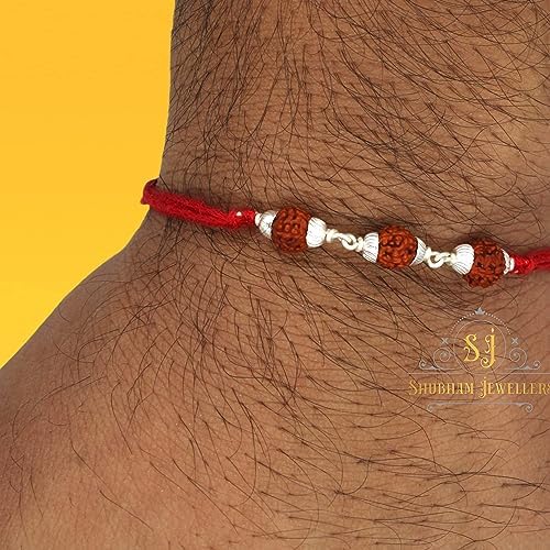 SJ SHUBHAM JEWELLERS™ 925 Sterling Silver Rakhi for brother Rudraksha Rakhi Bracelet Raksha Bandhan Pure Cotton For Men, Boys, Kids Rakhi With Roli Chawal - JewelYaari By Shubham Jewellers