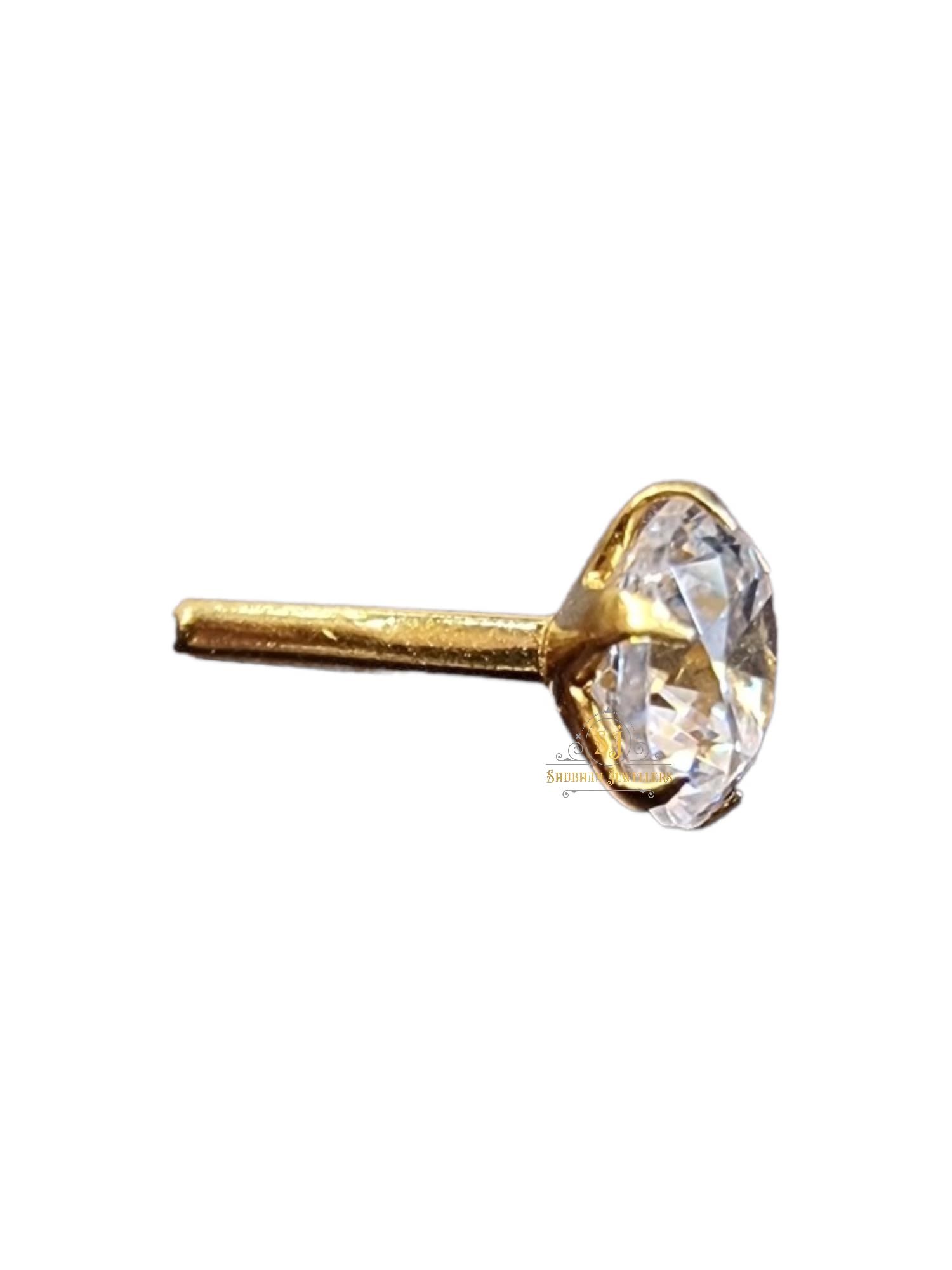 SJ SHUBHAM JEWELLERS™ Real Yellow Gold with Stone 14K(585) Pure Yellow Gold Single Cubic Zircon Diamond Nose Pin For Women and Girls - JewelYaari By Shubham Jewellers