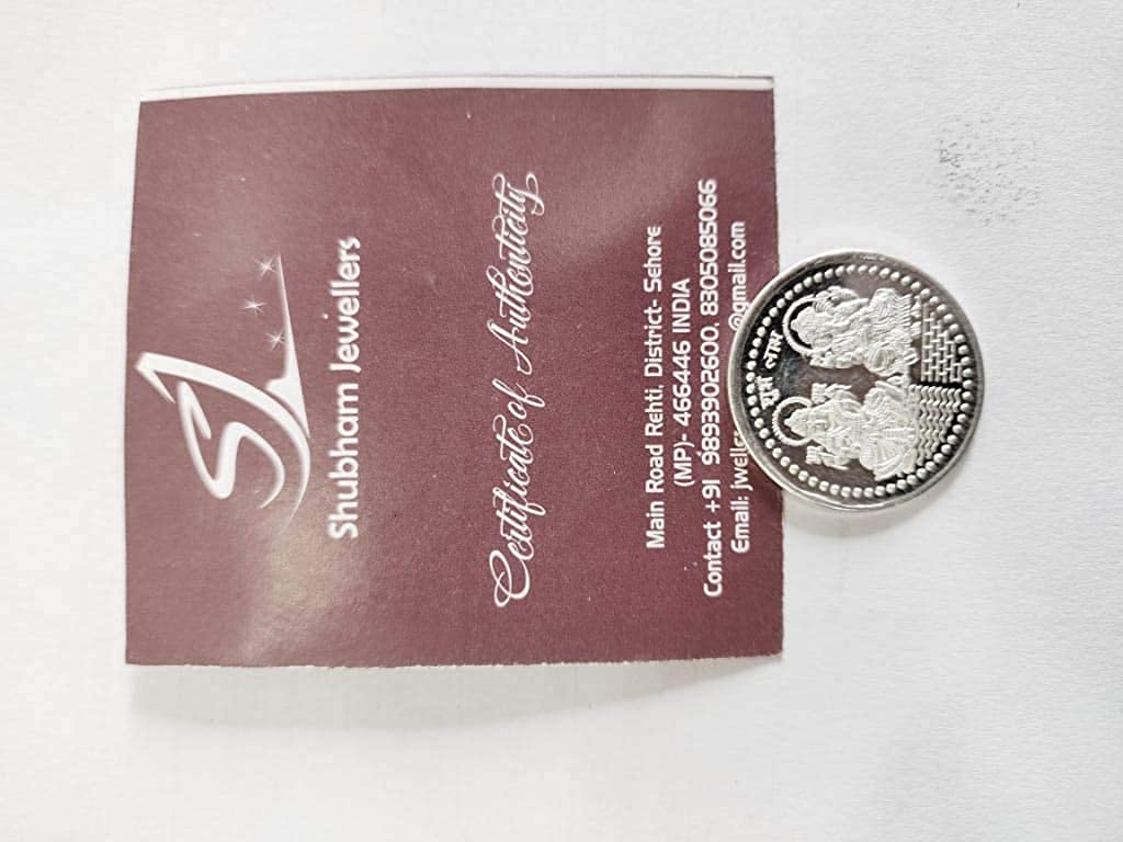 SJ Shubham Jewellers Rehti Dhanteras Diwali 999 Silver Coins, 05 gm Laxmi Ganesh Sikka with Box