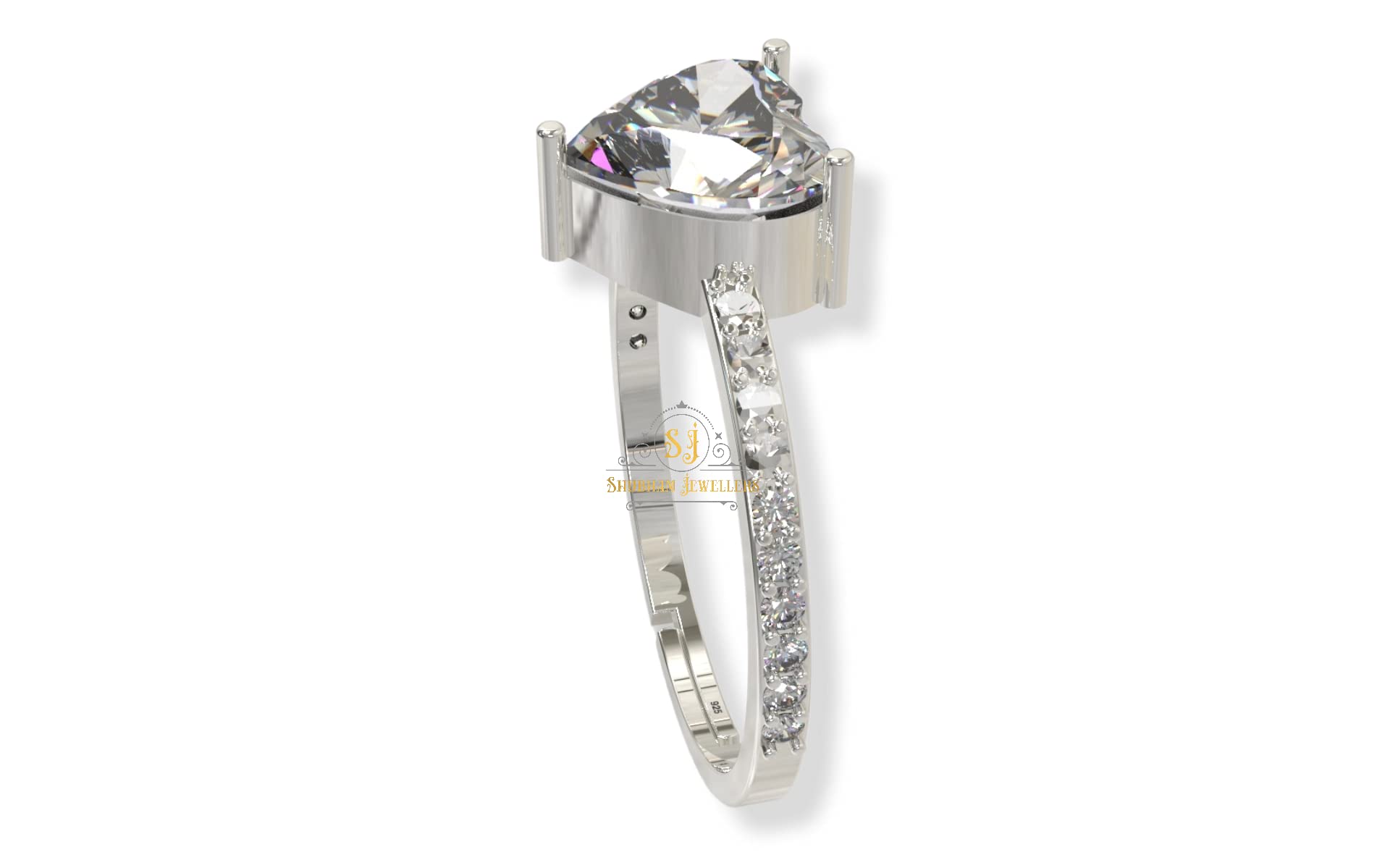 SJ SHUBHAM JEWELLERS™ 925 Sterling Silver Three Briliant Cut Design Adjustable Finger Ring with White CZ diamond for Women and Girls, Anniversary Gift for Wife, Valentine - JewelYaari By Shubham Jewellers