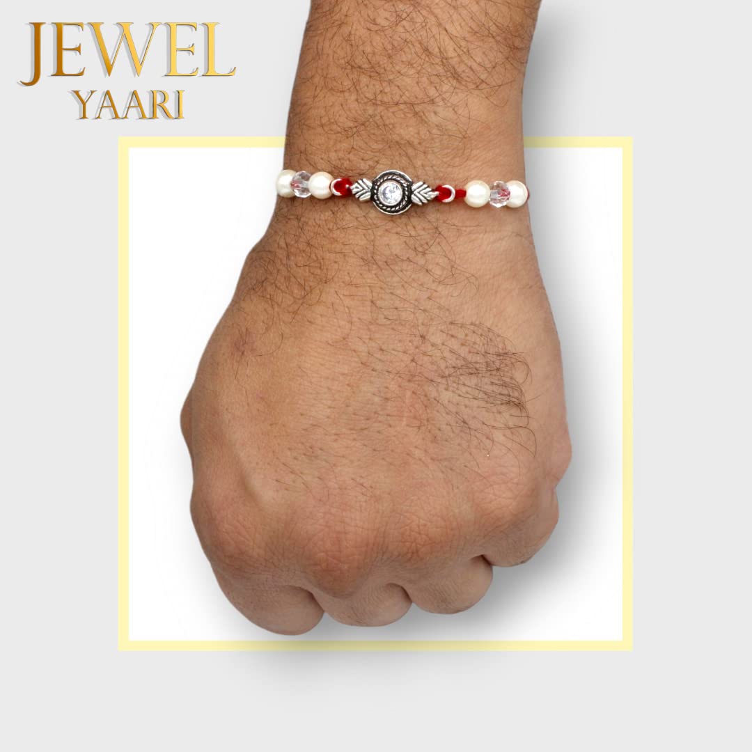 SJ SHUBHAM JEWELLERS™ 925 Sterling Silver Rakhi for brother Rakhi Bracelet Raksha Bandhan Pure Cotton For Men, Boys, Kids Rakhi With Roli Chawal - JewelYaari By Shubham Jewellers