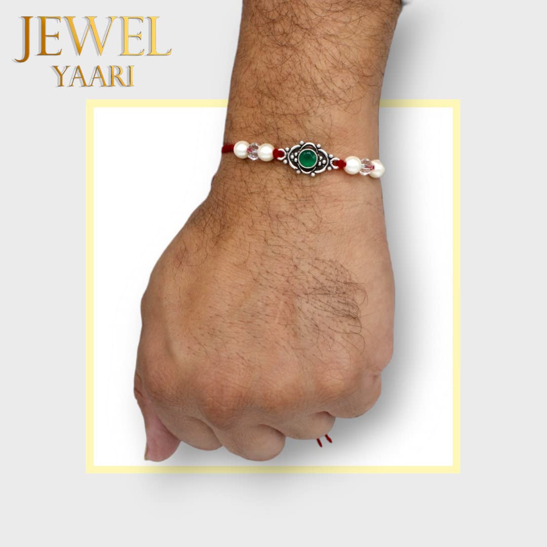 SJ SHUBHAM JEWELLERS™ 925 Sterling Silver Rakhi for brother Rakhi Bracelet Raksha Bandhan Pure Cotton For Men, Boys, Kids Rakhi With Roli Chawal - JewelYaari By Shubham Jewellers