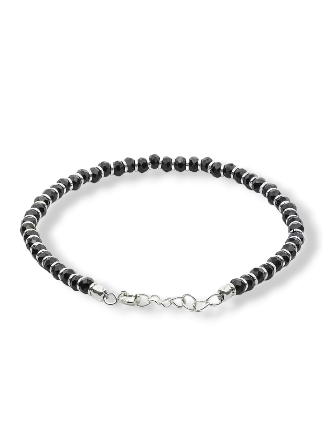 JEWELYAARI Silver Nazariya for Women with Black Crystals Black, 7-inch, 92.5% Pure Stering Silver Bracelet for Women - JewelYaari By Shubham Jewellers