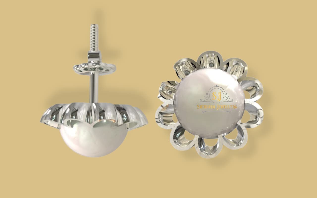 SJ SHUBHAM JEWELLERS™ 925 Sterling Silver Pearl Floral Shape Studs Tops Earrings For Women and Girls - JewelYaari By Shubham Jewellers