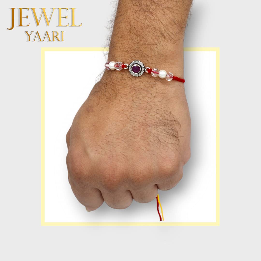 SJ SHUBHAM JEWELLERS™ 925 Sterling Silver Rakhi for brother Rakhi Bracelet Raksha Bandhan Pure Cotton For Men, Boys, Kids Rakhi With Roli Chawal - JewelYaari By Shubham Jewellers