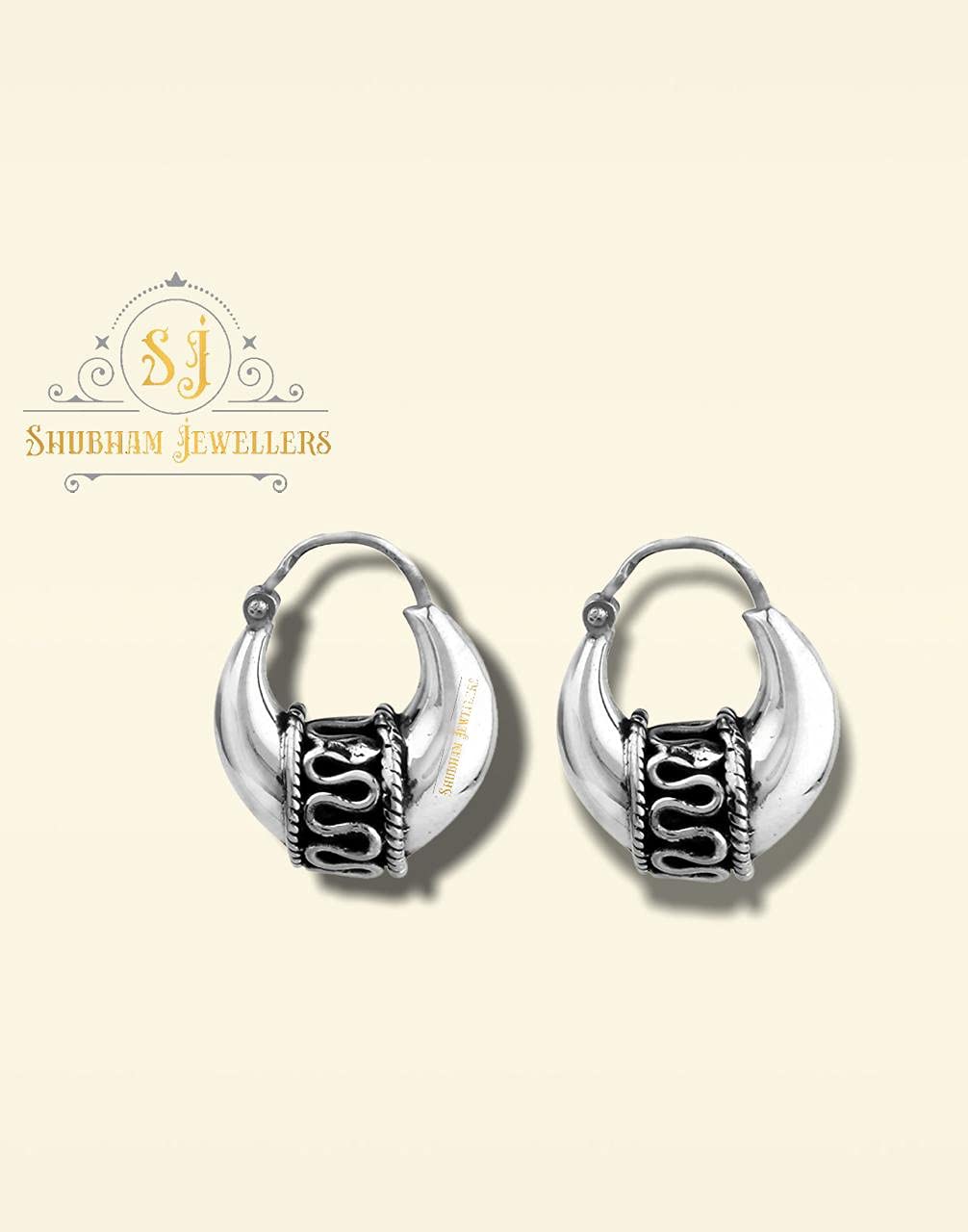 SJ SHUBHAM JEWELLERS Rehti 925 Sterling Pure Silver Oxidised Hoop Bali Earrings for Boys Girls and Women - JewelYaari By Shubham Jewellers