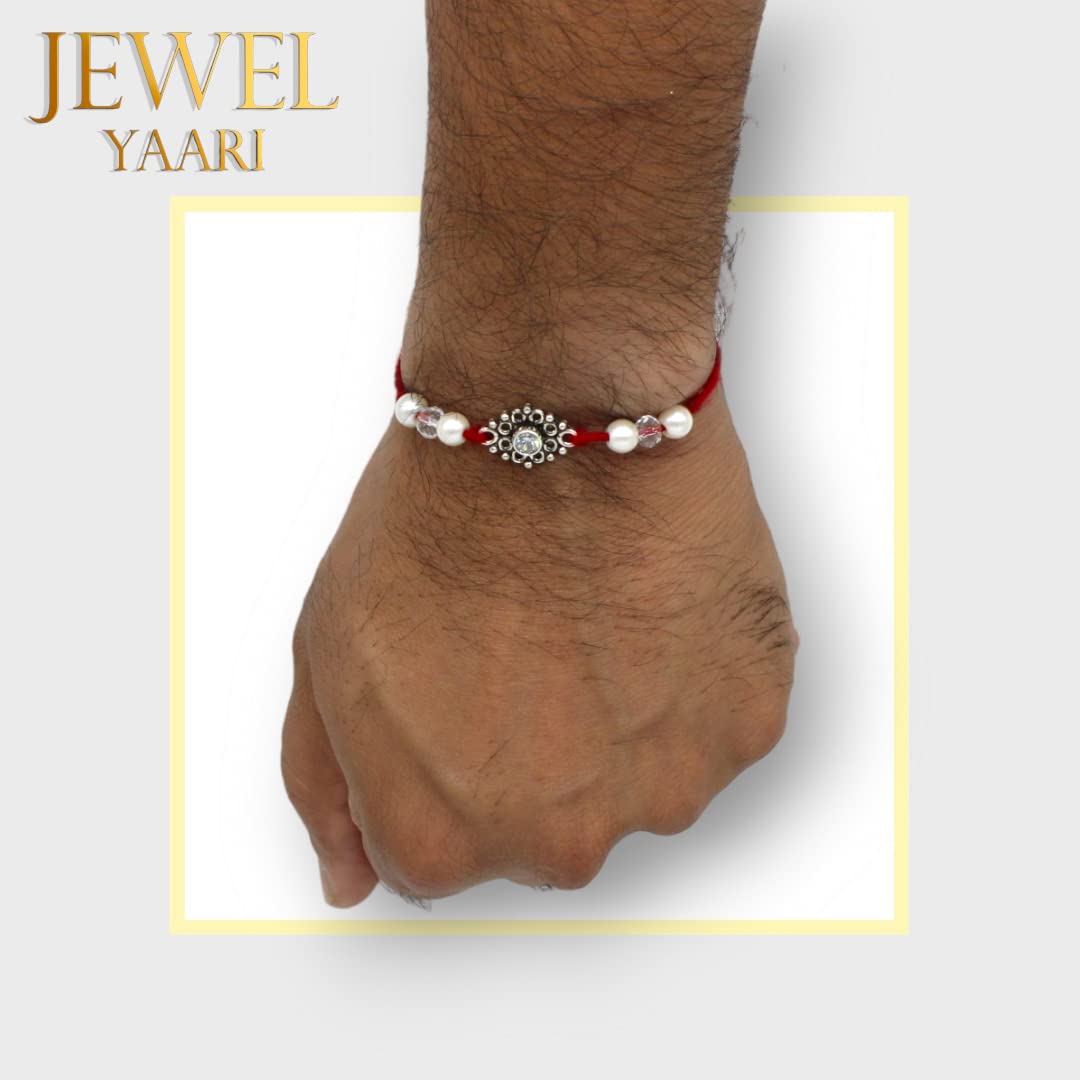 SJ SHUBHAM JEWELLERS™ 925 Sterling Silver Rakhi for brother Rakhi Bracelet Raksha Bandhan Pure Cotton For Men, Boys, Kids Rakhi With Roli Chawal - JewelYaari By Shubham Jewellers