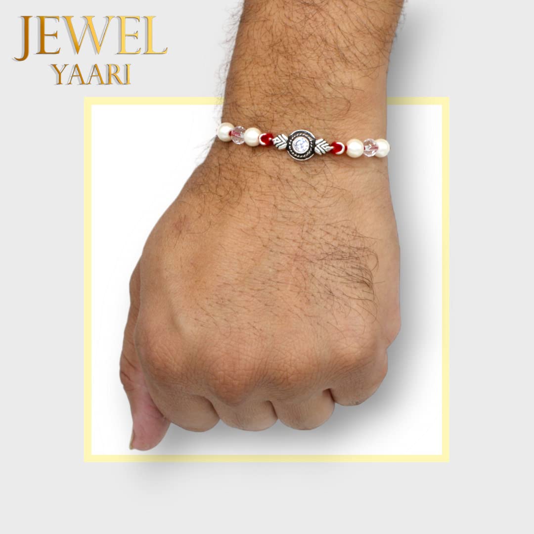 SJ SHUBHAM JEWELLERS™ 925 Sterling Silver Rakhi for brother Rakhi Bracelet Raksha Bandhan Pure Cotton For Men, Boys, Kids Rakhi With Roli Chawal - JewelYaari By Shubham Jewellers