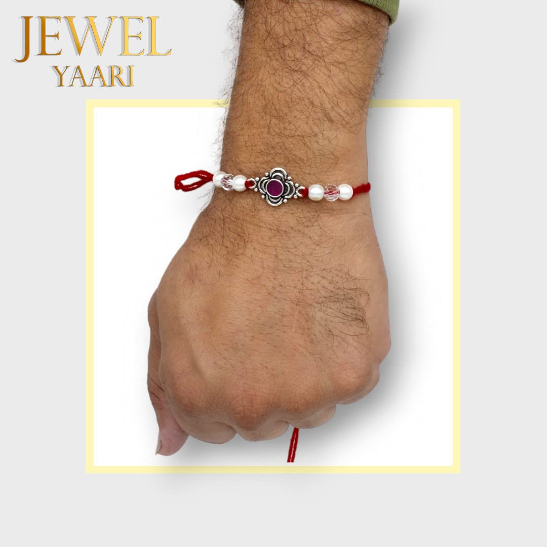 SJ SHUBHAM JEWELLERS™ 925 Sterling Silver Rakhi for brother Rakhi Bracelet Raksha Bandhan Pure Cotton For Men, Boys, Kids Rakhi With Roli Chawal - JewelYaari By Shubham Jewellers