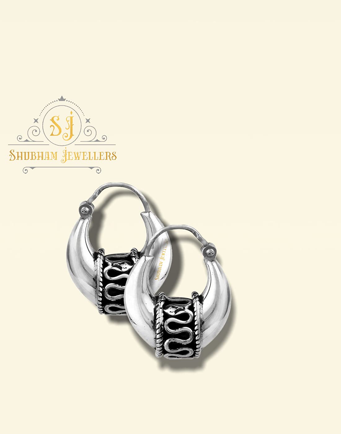 SJ SHUBHAM JEWELLERS Rehti 925 Sterling Pure Silver Oxidised Hoop Bali Earrings for Boys Girls and Women - JewelYaari By Shubham Jewellers