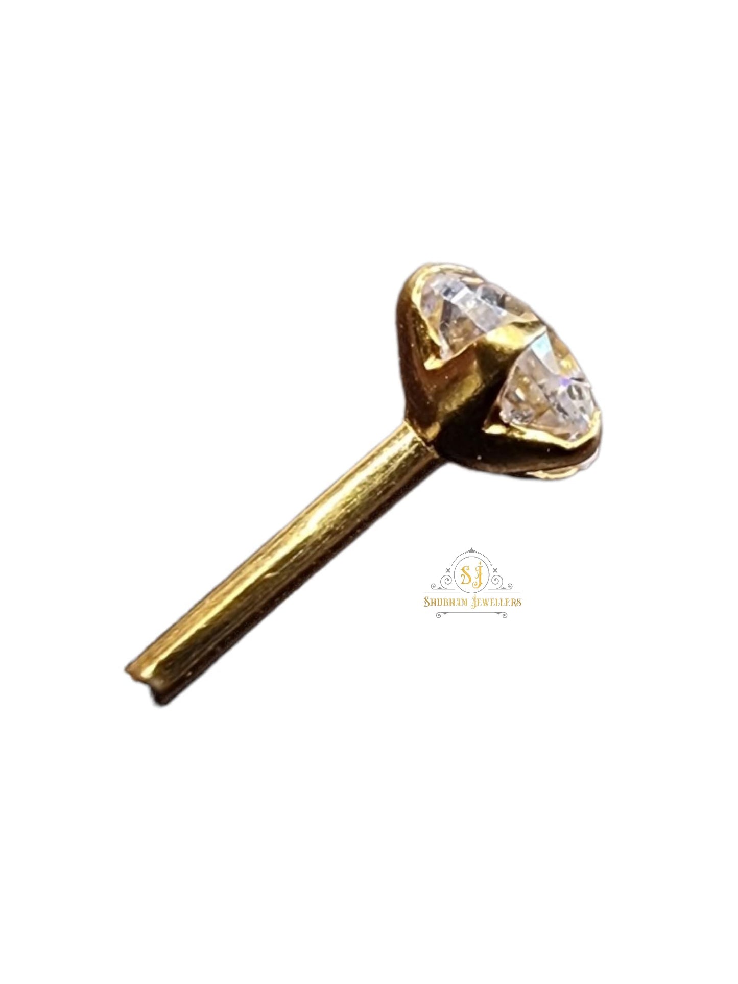 SJ SHUBHAM JEWELLERS™ Real Yellow Gold with Stone 14K(585) Pure Yellow Gold Single Cubic Zircon Diamond Nose Pin For Women and Girls - JewelYaari By Shubham Jewellers