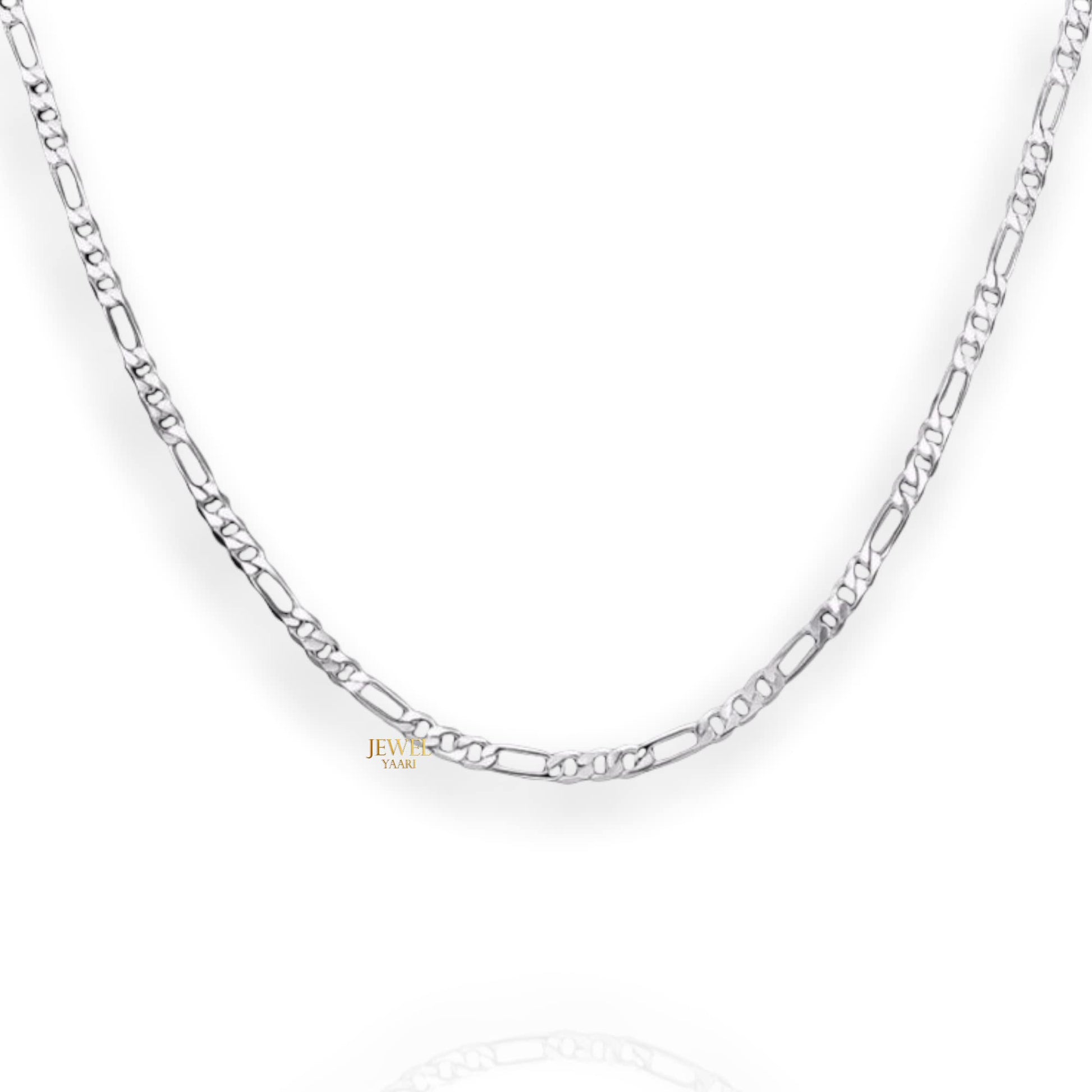 JewelYaari? Pure 925 Sterling Silver Italian Sachin Figaro Chain Necklace ACPL for Men 20 Inches(20 Gm) - JewelYaari By Shubham Jewellers