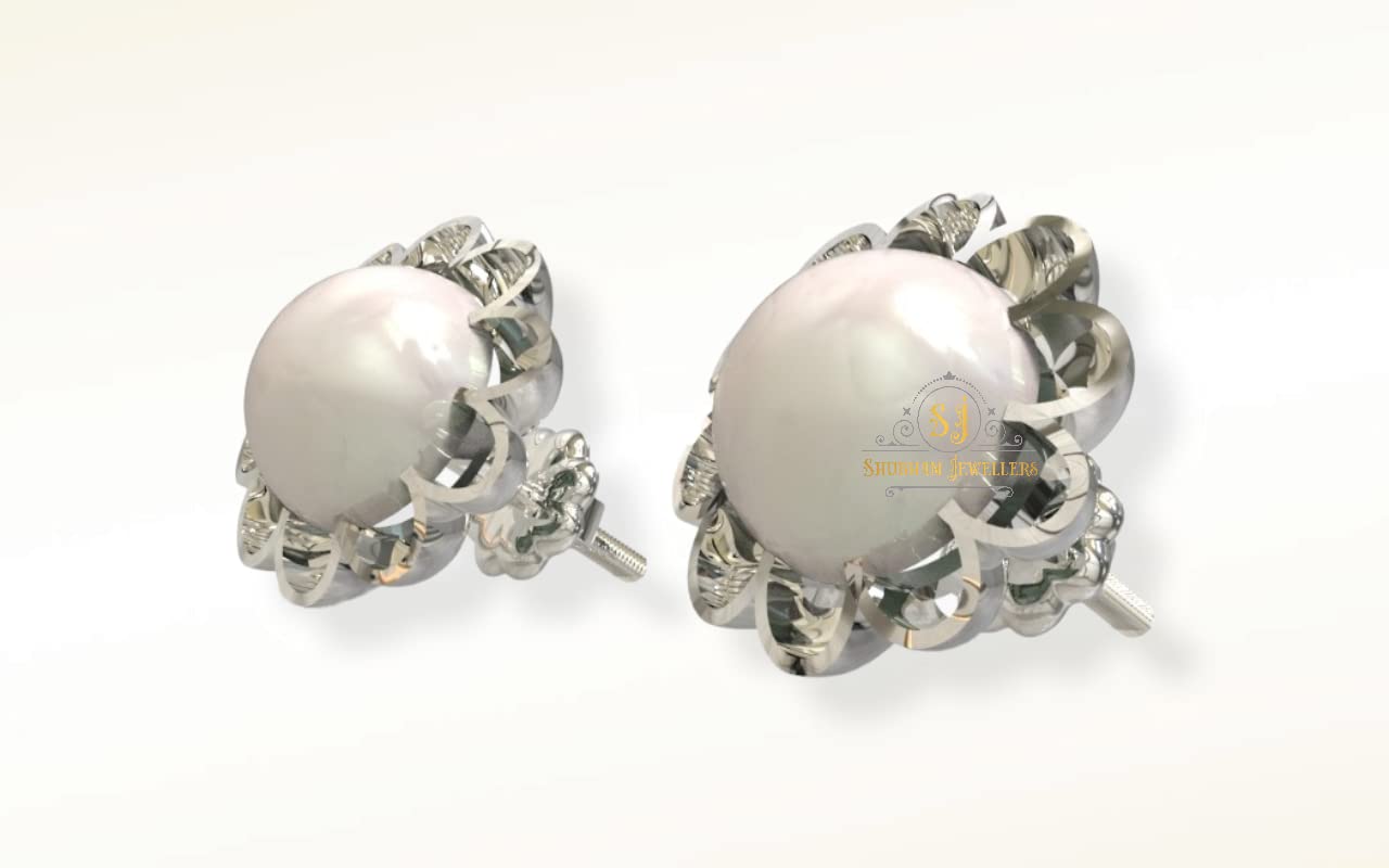 SJ SHUBHAM JEWELLERS™ 925 Sterling Silver Pearl Floral Shape Studs Tops Earrings For Women and Girls - JewelYaari By Shubham Jewellers