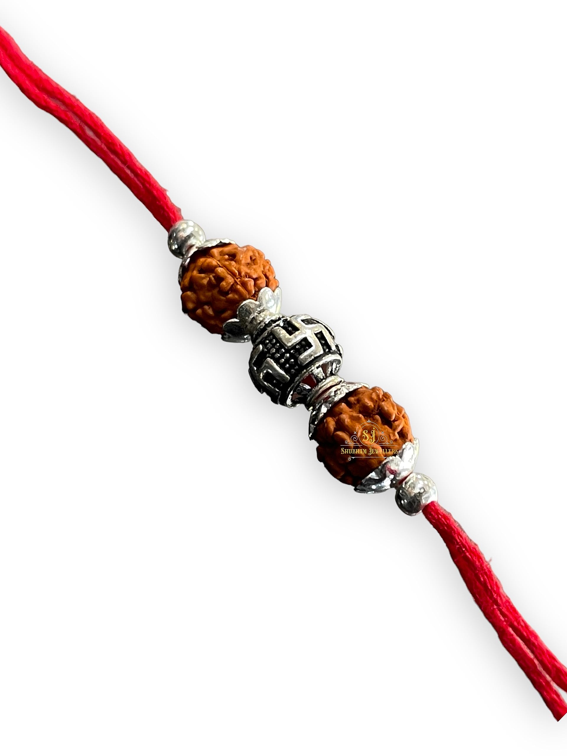 SJ SHUBHAM JEWELLERS™ 925 Sterling Silver Rakhi for brother Rudraksha Rakhi Bracelet Raksha Bandhan Pure Cotton For Men, Boys, Kids Rakhi With Roli Chawal - JewelYaari By Shubham Jewellers