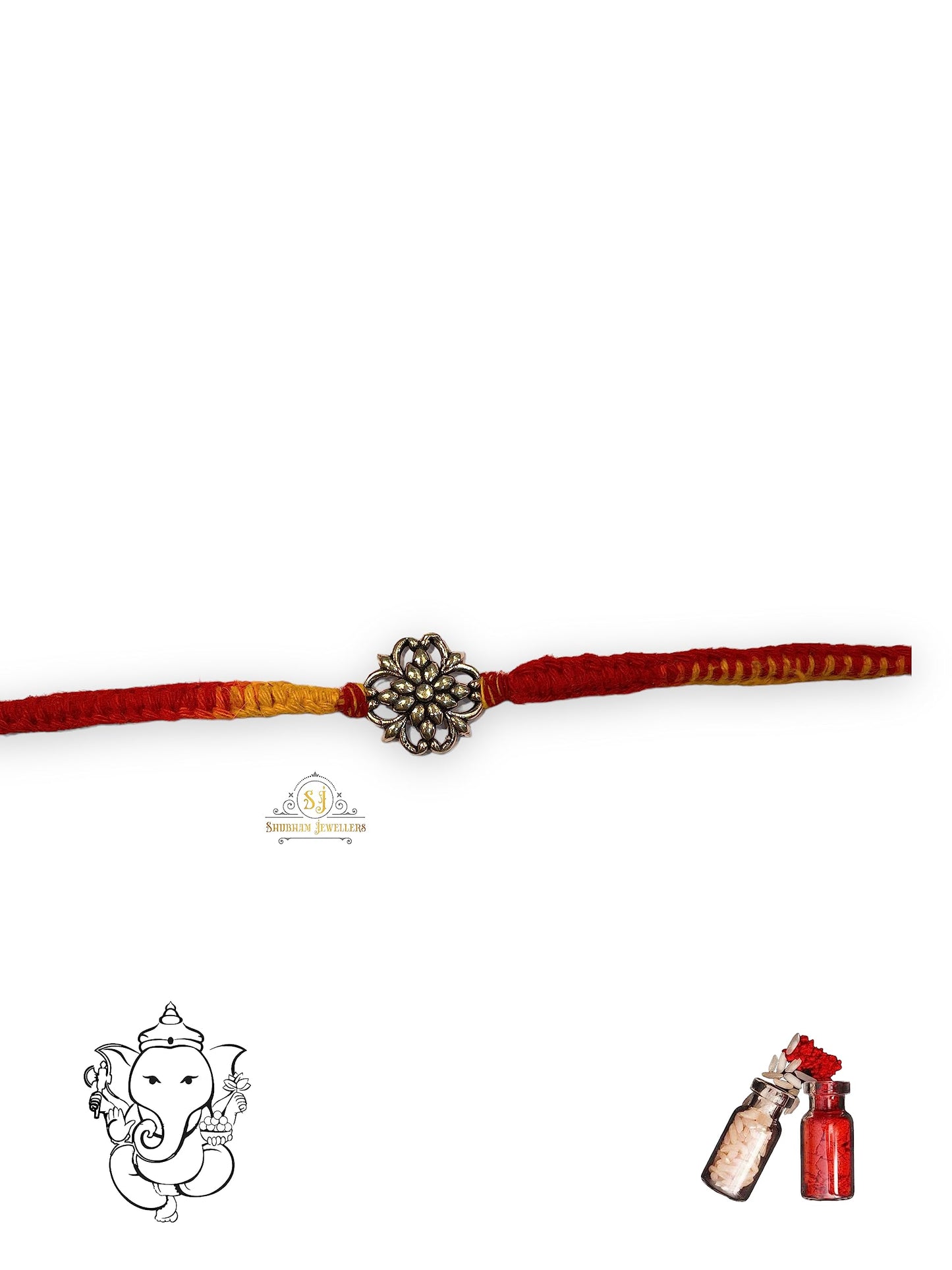 SJ SHUBHAM JEWELLERS™ 925 Sterling Silver Rakhi for brother Rakhi Bracelet Raksha Bandhan Pure Cotton For Men, Boys, Kids Rakhi With Roli Chawal - JewelYaari By Shubham Jewellers