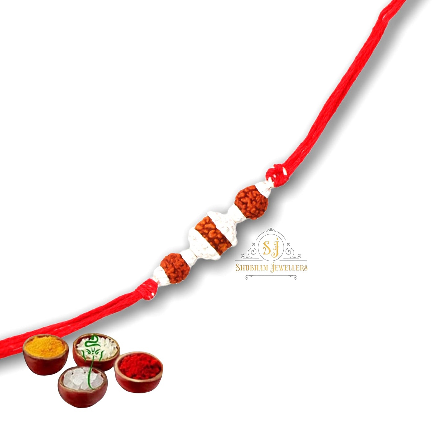 SJ SHUBHAM JEWELLERS™ 925 Sterling Silver Rakhi for brother Rudraksha Rakhi Bracelet Raksha Bandhan Pure Cotton For Men, Boys, Kids Rakhi With Roli Chawal - JewelYaari By Shubham Jewellers