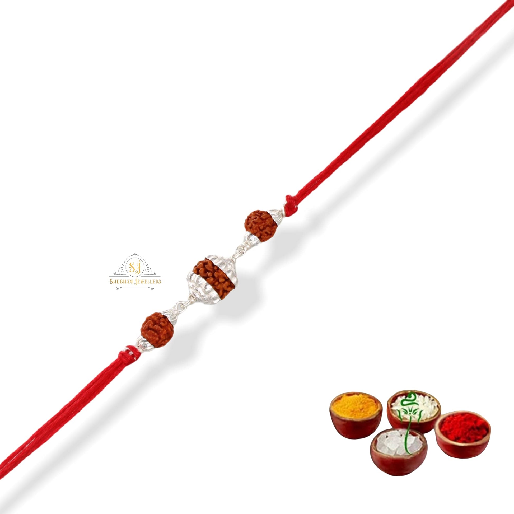 SJ SHUBHAM JEWELLERS™ 925 Sterling Silver Rakhi for brother Rudraksha Rakhi Bracelet Raksha Bandhan Pure Cotton For Men, Boys, Kids Rakhi With Roli Chawal - JewelYaari By Shubham Jewellers