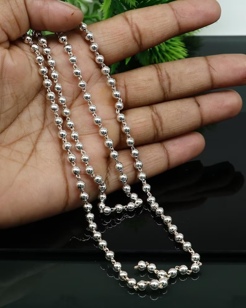 SJ SHUBHAM JEWELLRS 925 Pure Silver Beads Jaap Mala for Pooja (54 Beads) Unisex Both for Men & Women (5 MM) - JewelYaari By Shubham Jewellers