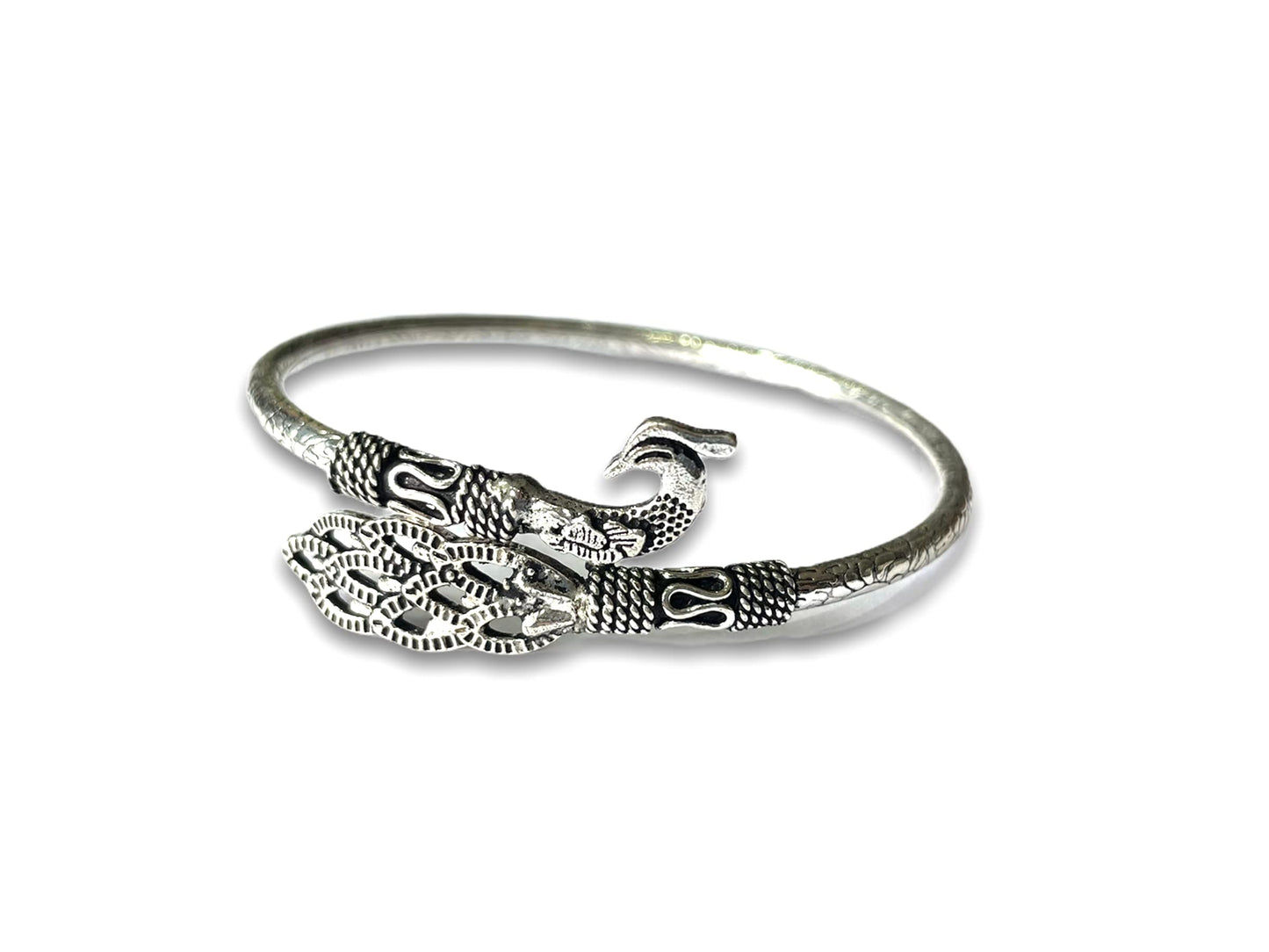 SJ SJ SHUBHAM JEWELLERS? 925 Sterling Silver Oxidised Designer Peacock Kada for Women/Girls