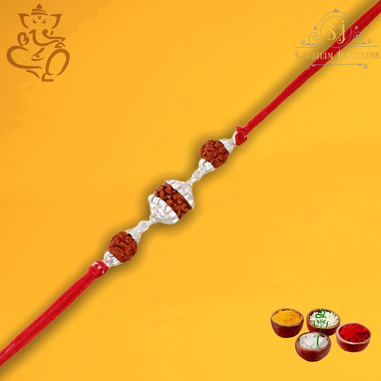 SJ SHUBHAM JEWELLERS™ 925 Sterling Silver Rakhi for brother Rudraksha Rakhi Bracelet Raksha Bandhan Pure Cotton For Men, Boys, Kids Rakhi With Roli Chawal - JewelYaari By Shubham Jewellers