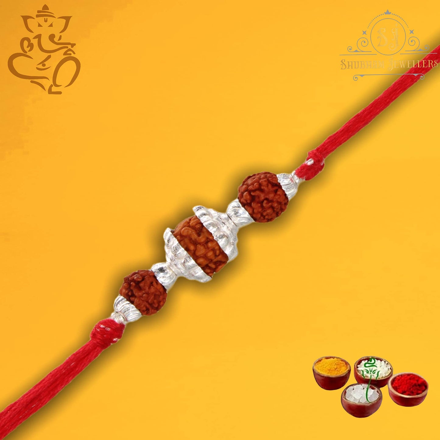 SJ SHUBHAM JEWELLERS™ 925 Sterling Silver Rakhi for brother Rudraksha Rakhi Bracelet Raksha Bandhan Pure Cotton For Men, Boys, Kids Rakhi With Roli Chawal - JewelYaari By Shubham Jewellers