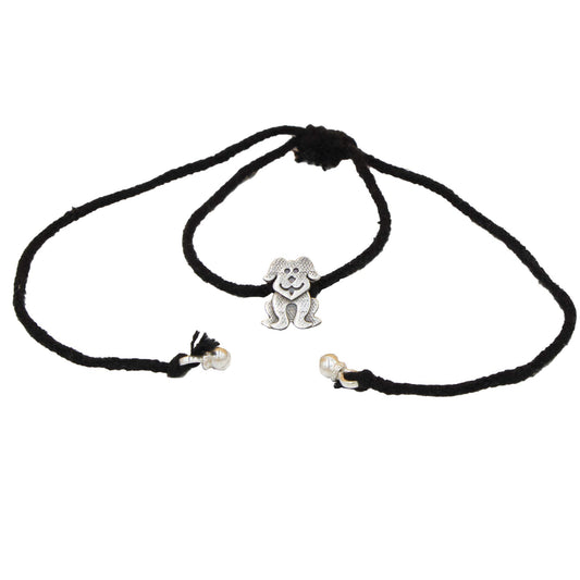 Shubham Jewellers Rehti 925 Oxidised Silver Black Thread DOG Nazarbattu/Nazaiya Anklet/Bracelet for Girls, Women and Children with Silver Ghunghroo