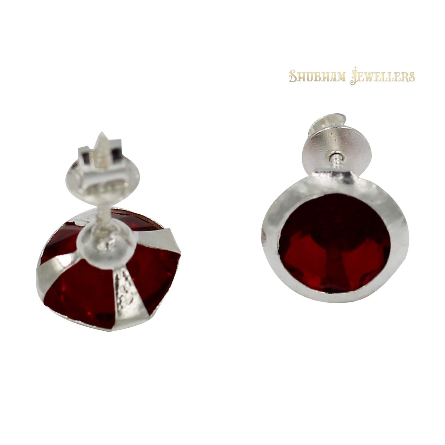 SJ SHUBHAM JEWELLERS Rehti 925-92.5 Sterling Silver Brilliant Cut Red Real Cubic Zirconia Fashion Stud Tops Earrings For Men,Women,Children,Boys and Girls - JewelYaari By Shubham Jewellers