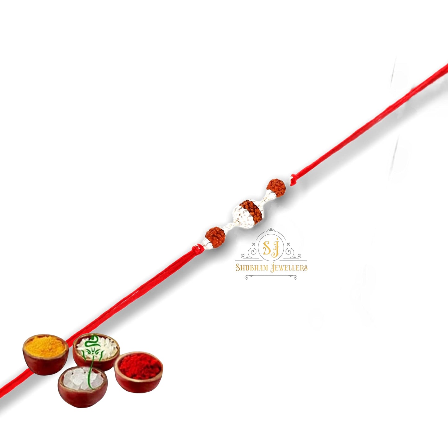 SJ SHUBHAM JEWELLERS™ 925 Sterling Silver Rakhi for brother Rudraksha Rakhi Bracelet Raksha Bandhan Pure Cotton For Men, Boys, Kids Rakhi With Roli Chawal - JewelYaari By Shubham Jewellers