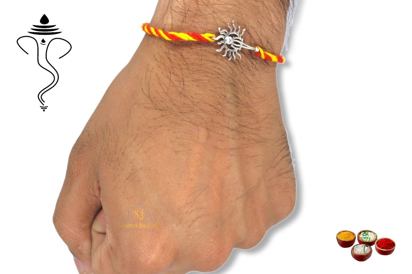 SJ SHUBHAM JEWELLERS? Pure 925 Sterling Silver Rakhi for brother Charm Bracelet Raksha Bandhan With Pure Cotton Thread For Men, Boys, Rakhis Vajra