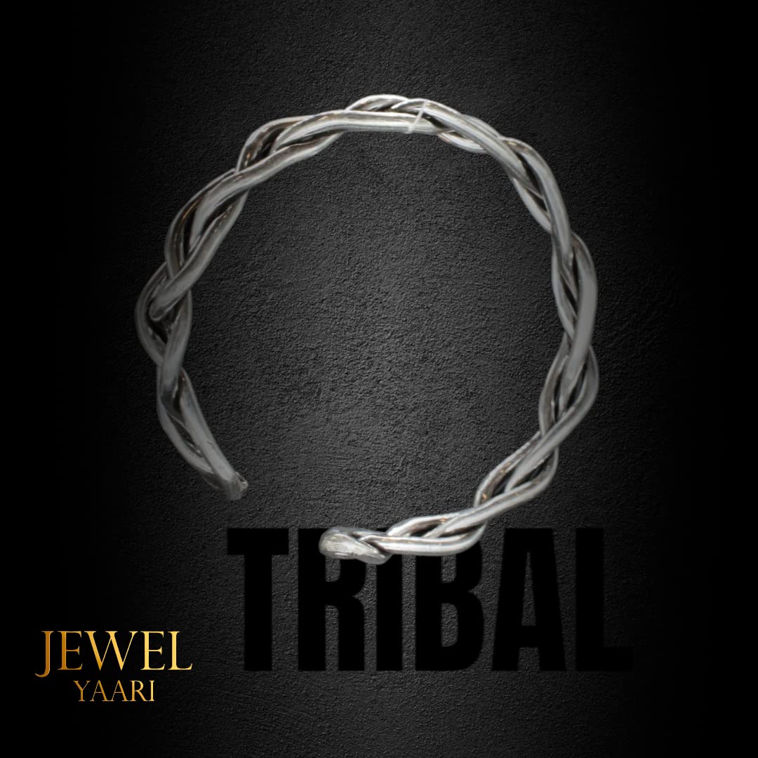 SJ SHUBHAM JEWELLERS™ 925 Pure Silver Chandi Oxidized Tribal Thai Viking Kada For Men(Torque Cuff Kada Men's Silver Bracelet) - JewelYaari By Shubham Jewellers