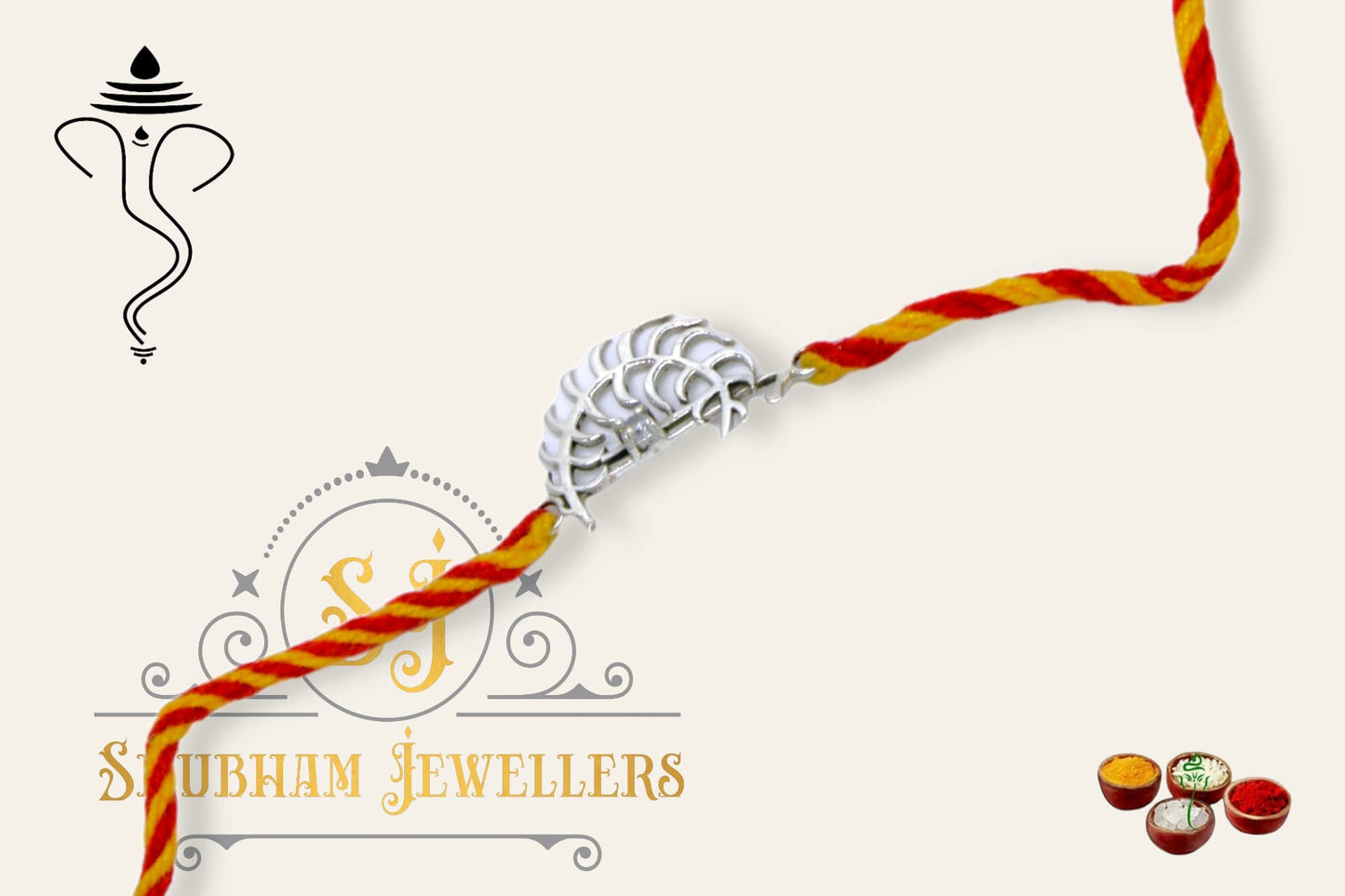 SJ SHUBHAM JEWELLERS? Pure 925 Sterling Silver Rakhi for brother Charm Bracelet Raksha Bandhan With Pure Cotton Thread For Men, Boys, Rakhis Vajra