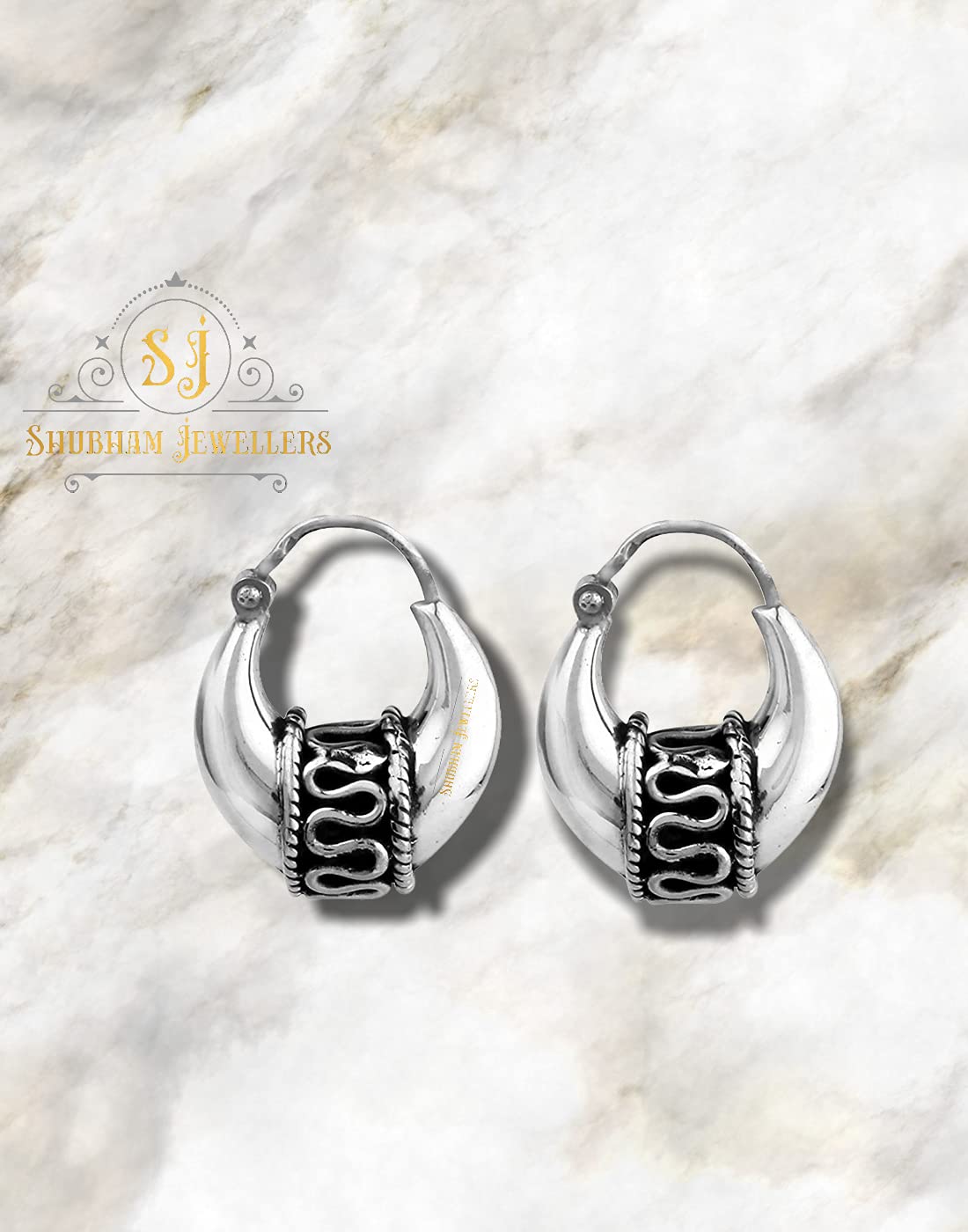 SJ SHUBHAM JEWELLERS Rehti 925 Sterling Pure Silver Oxidised Hoop Bali Earrings for Boys Girls and Women - JewelYaari By Shubham Jewellers