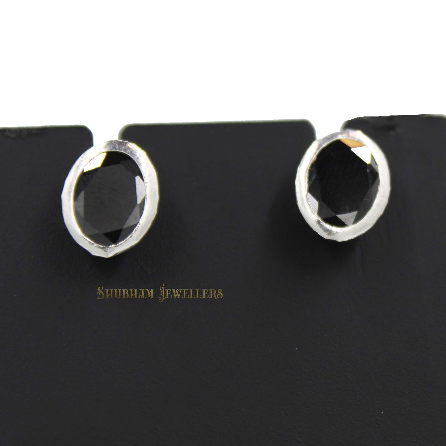 SJ SHUBHAM JEWELLERS Rehti 925-92.5 Sterling Silver Oval Cut Black Real Cubic Zirconia Fashion Stud Tops Earrings For Men,Women,Children,Boys and Girls - JewelYaari By Shubham Jewellers