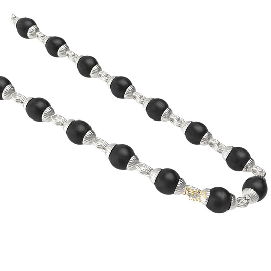 JEWELYAARI™ By SJ Pure 100% Natural 925 Silver Tulsi Mala with CNC Designer Silver Capping/Original Tulsi Mala in Silver (Size: 6mm, Length: 24 inches Shyam Tulsi Ram Tulsi Black White) - JewelYaari By Shubham Jewellers