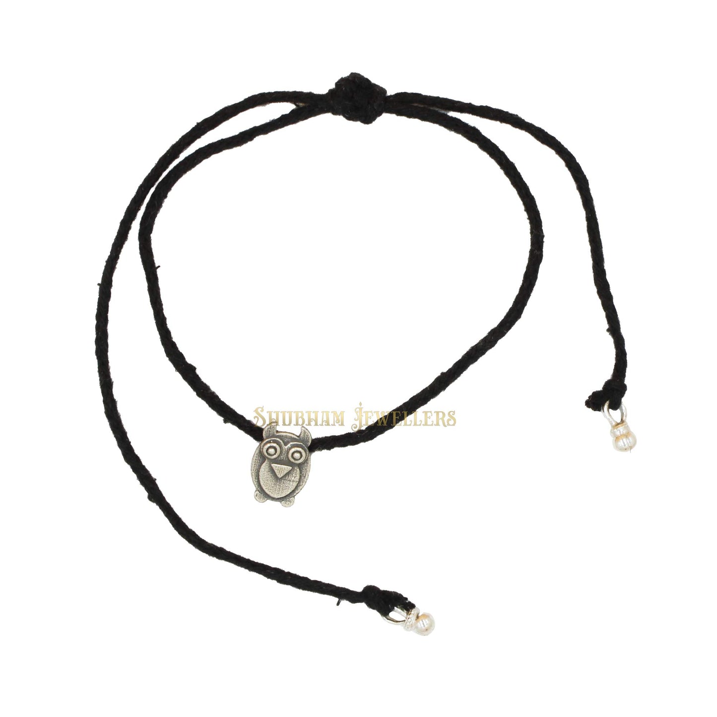 SJ SHUBHAM JEWELLERS Rehti 925 Oxidised Silver Black Thread Owl Nazarbattu/Nazaiya Anklet/Bracelet for Girls, Women and Children with Silver Ghunghroo