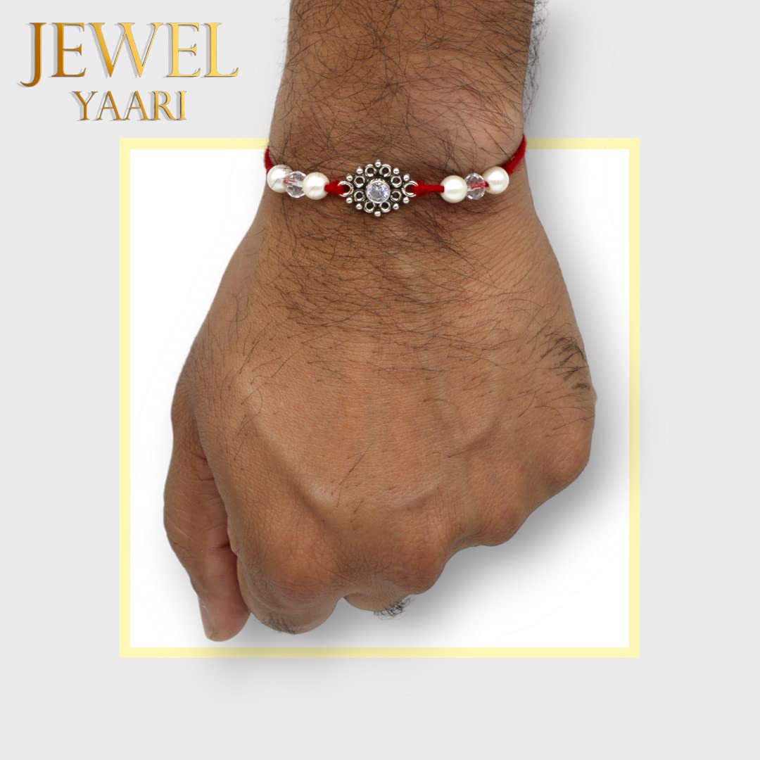 SJ SHUBHAM JEWELLERS™ 925 Sterling Silver Rakhi for brother Rakhi Bracelet Raksha Bandhan Pure Cotton For Men, Boys, Kids Rakhi With Roli Chawal - JewelYaari By Shubham Jewellers