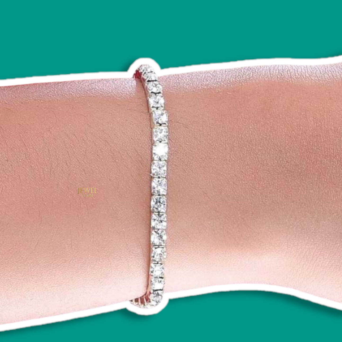 JEWELYAARI? 925 Sterling Silver Classy Cubic Zirconia Single Line Silver White Rhodium Solitaire Tennis Adjustable Bolo Bracelet for Women and Girls (925 Pure Silver) - JewelYaari By Shubham Jewellers