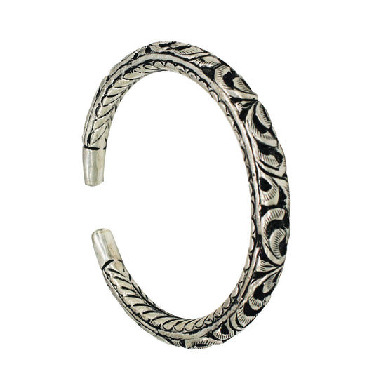 SJ SHUBHAM JEWELLERS™ 925 Pure Silver Chandi Oxidized Hollow Tribal/Nakkashi Kada Bangle Kangan For Men and Boys With 925 Hallmark (36 gm) - JewelYaari By Shubham Jewellers