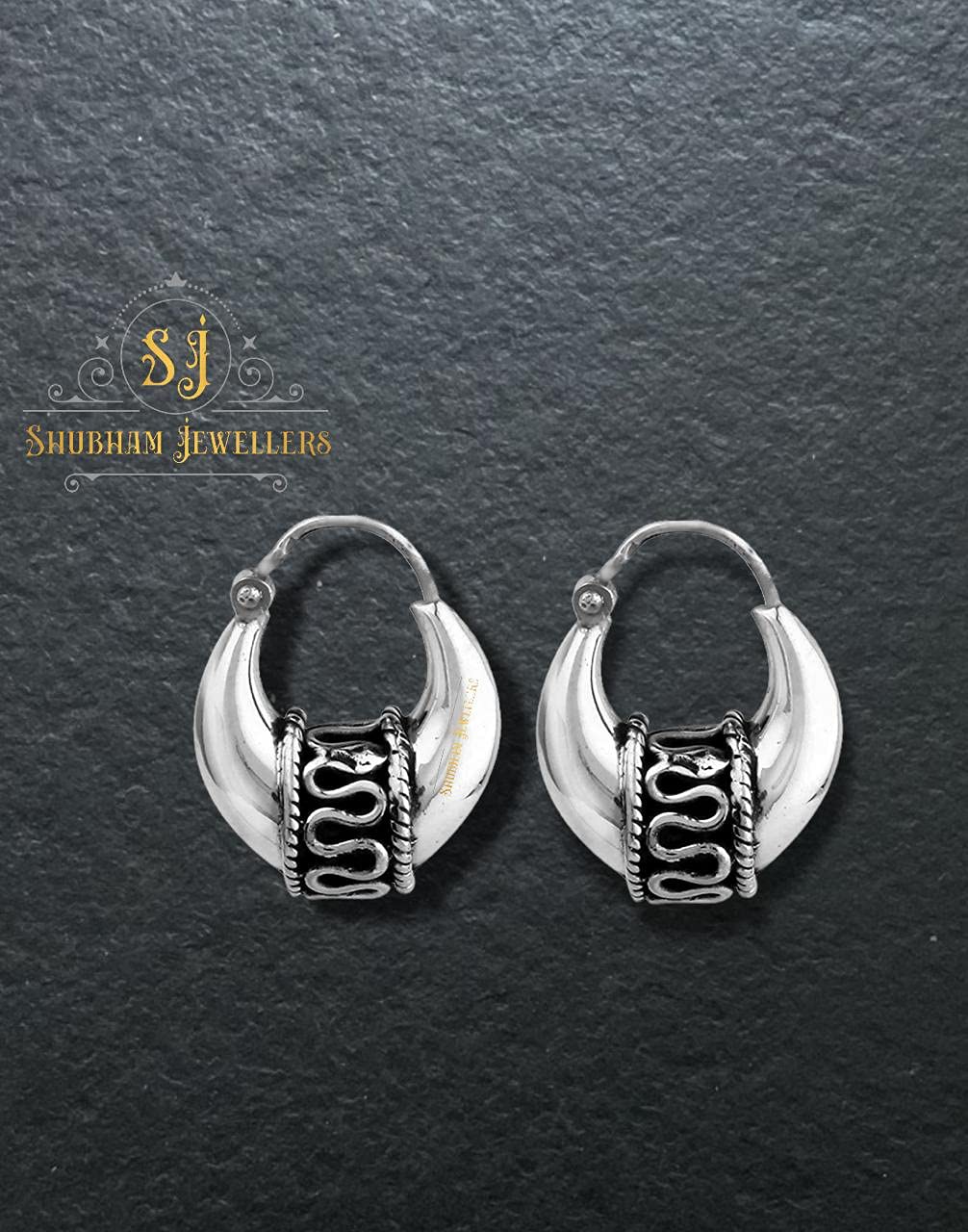 SJ SHUBHAM JEWELLERS Rehti 925 Sterling Pure Silver Oxidised Hoop Bali Earrings for Boys Girls and Women - JewelYaari By Shubham Jewellers