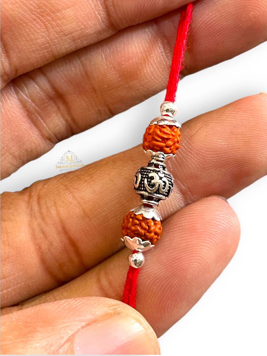 SJ SHUBHAM JEWELLERS™ 925 Sterling Silver Rakhi for brother Rudraksha Rakhi Bracelet Raksha Bandhan Pure Cotton For Men, Boys, Kids Rakhi With Roli Chawal - JewelYaari By Shubham Jewellers