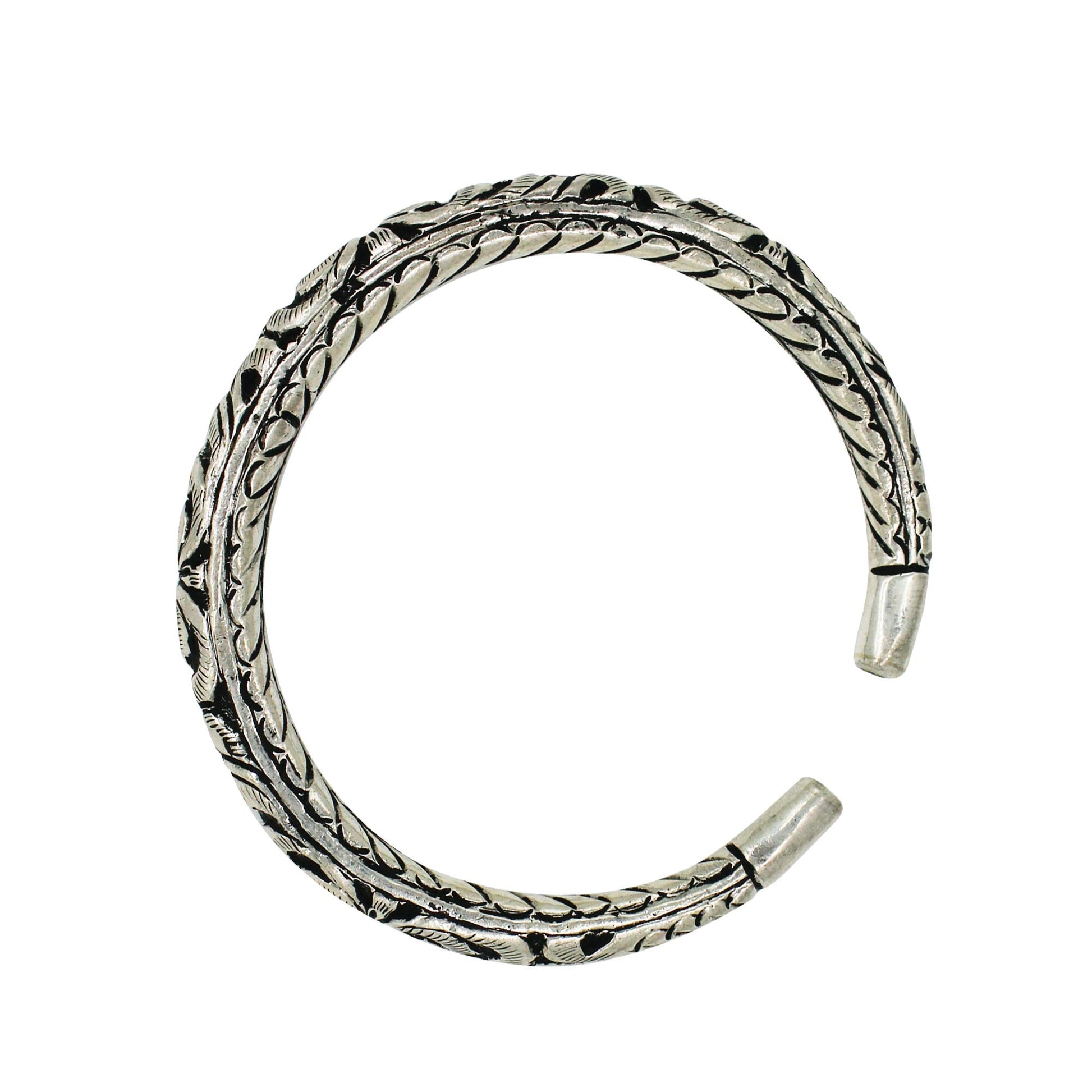 SJ SHUBHAM JEWELLERS™ 925 Pure Silver Chandi Oxidized Hollow Tribal/Nakkashi Kada Bangle Kangan For Men and Boys With 925 Hallmark (36 gm) - JewelYaari By Shubham Jewellers