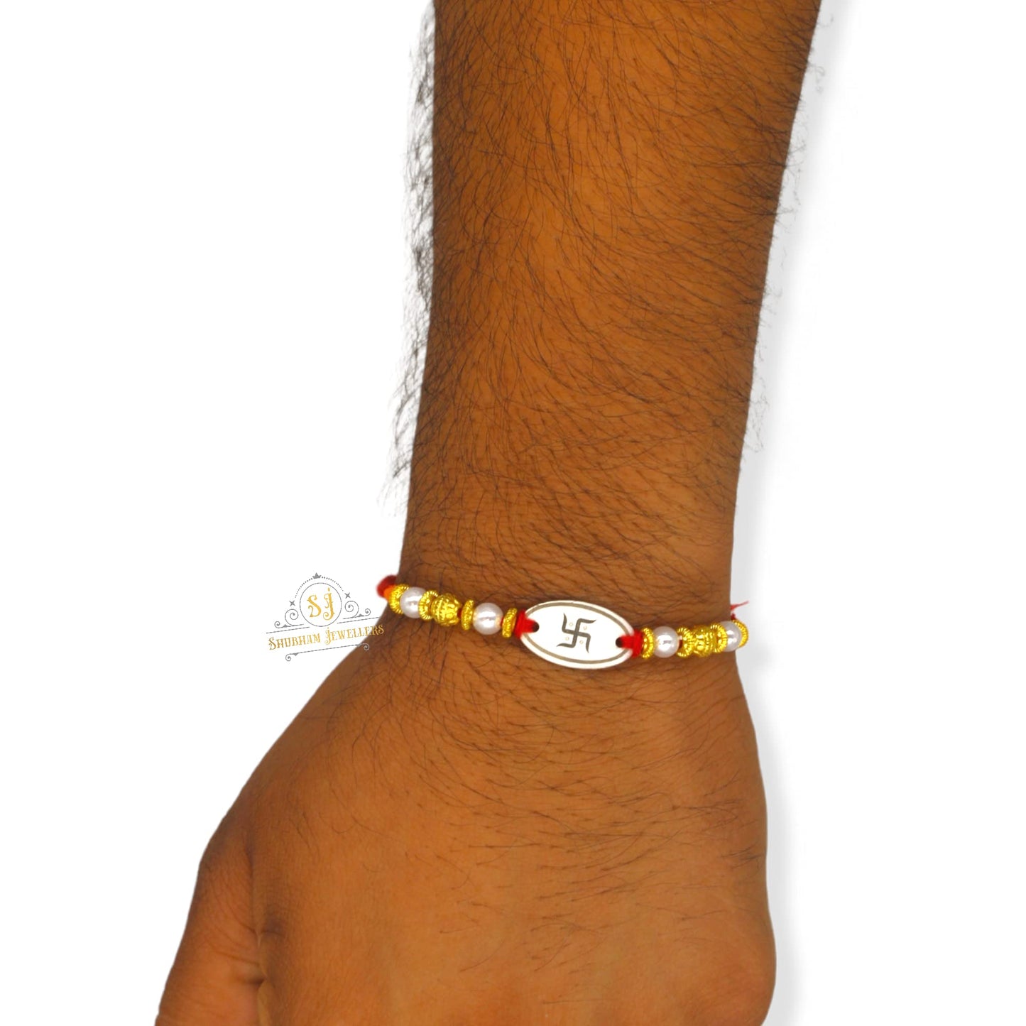 SJ SHUBHAM JEWELLERS™ Pure 999 Sterling Silver Rakhi With Cotton Kalawa thread For Men, Women, Boys and Girls special Rakhi Roli Chawal Included(P) - JewelYaari By Shubham Jewellers