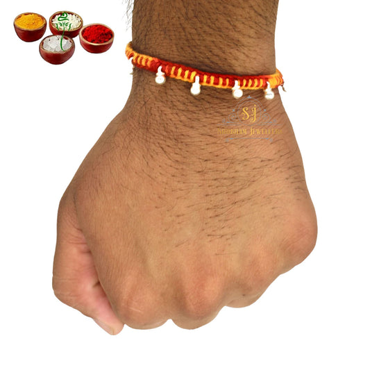 NUZZRII Pure 925 Sterling Silver Rakhi for brother Charm Bracelet Raksha Bandhan With Pure Cotton Thread For Men, Boys, Kids Rakhis By Shubham Jewellers Ghunghru