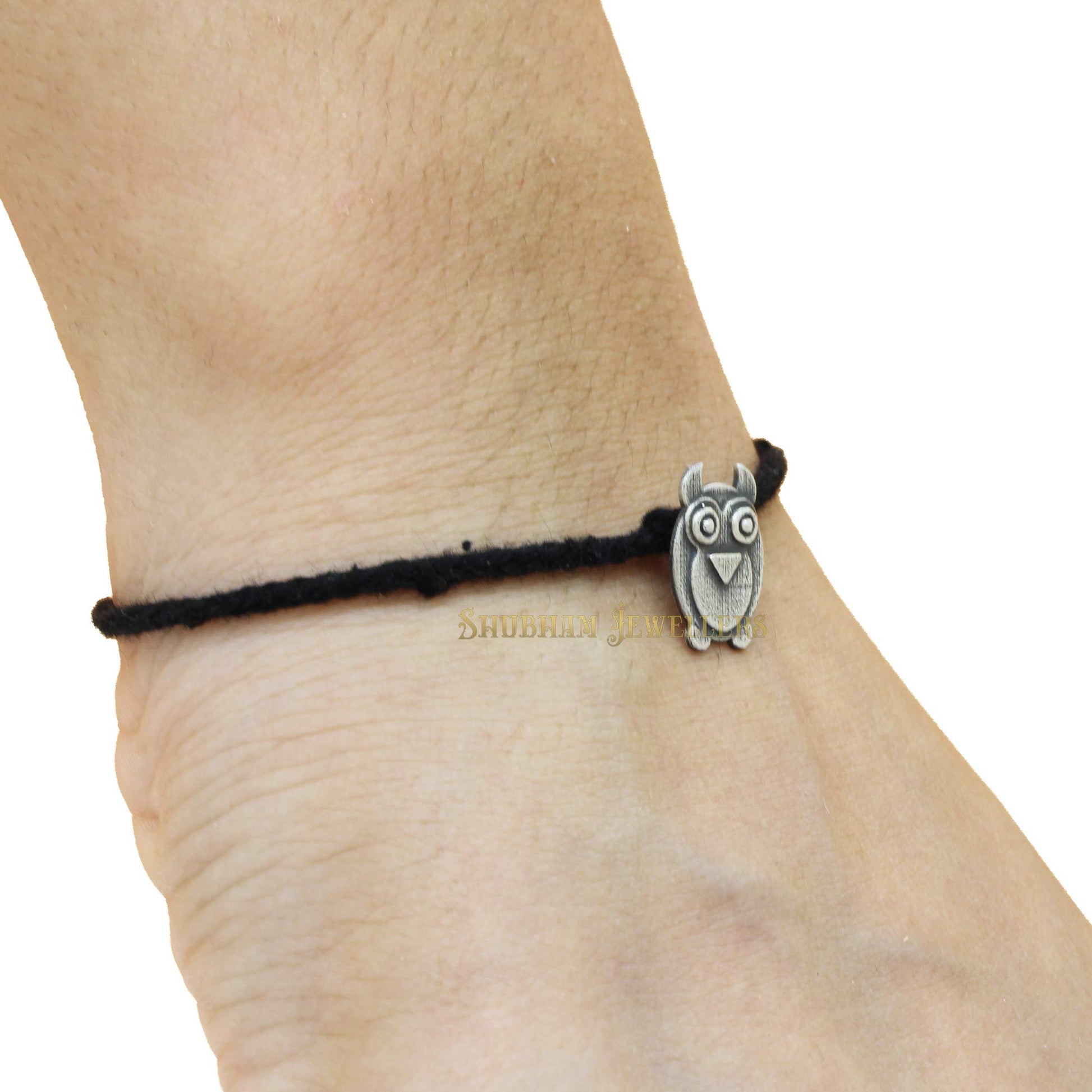 Shubham Jewellers Rehti 925 New Oxidised Silver Black Thread Footstep, Owl, Dog Nazarbattu/Nazaiya Anklet/Bracelet for Girls, Women and Children with Silver Ghunghroo - JewelYaari By Shubham Jewellers