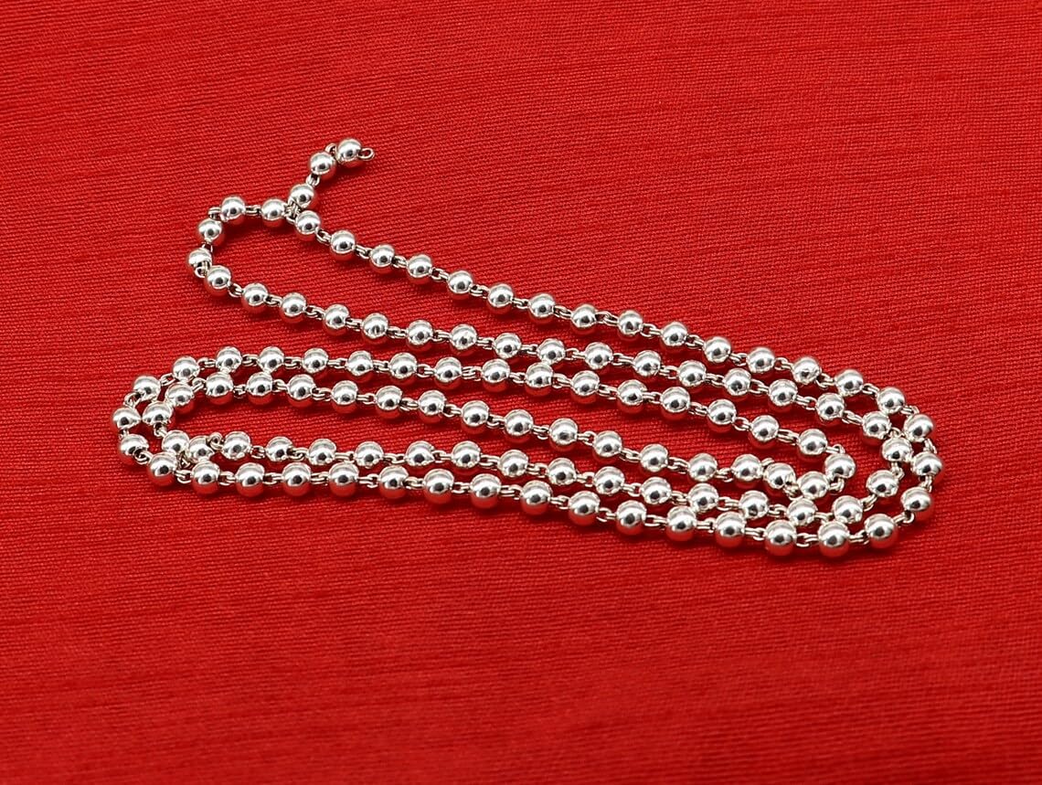 SJ SHUBHAM JEWELLRS 925 Pure Silver Beads Jaap Mala for Pooja (54 Beads) Unisex Both for Men & Women (5 MM) - JewelYaari By Shubham Jewellers