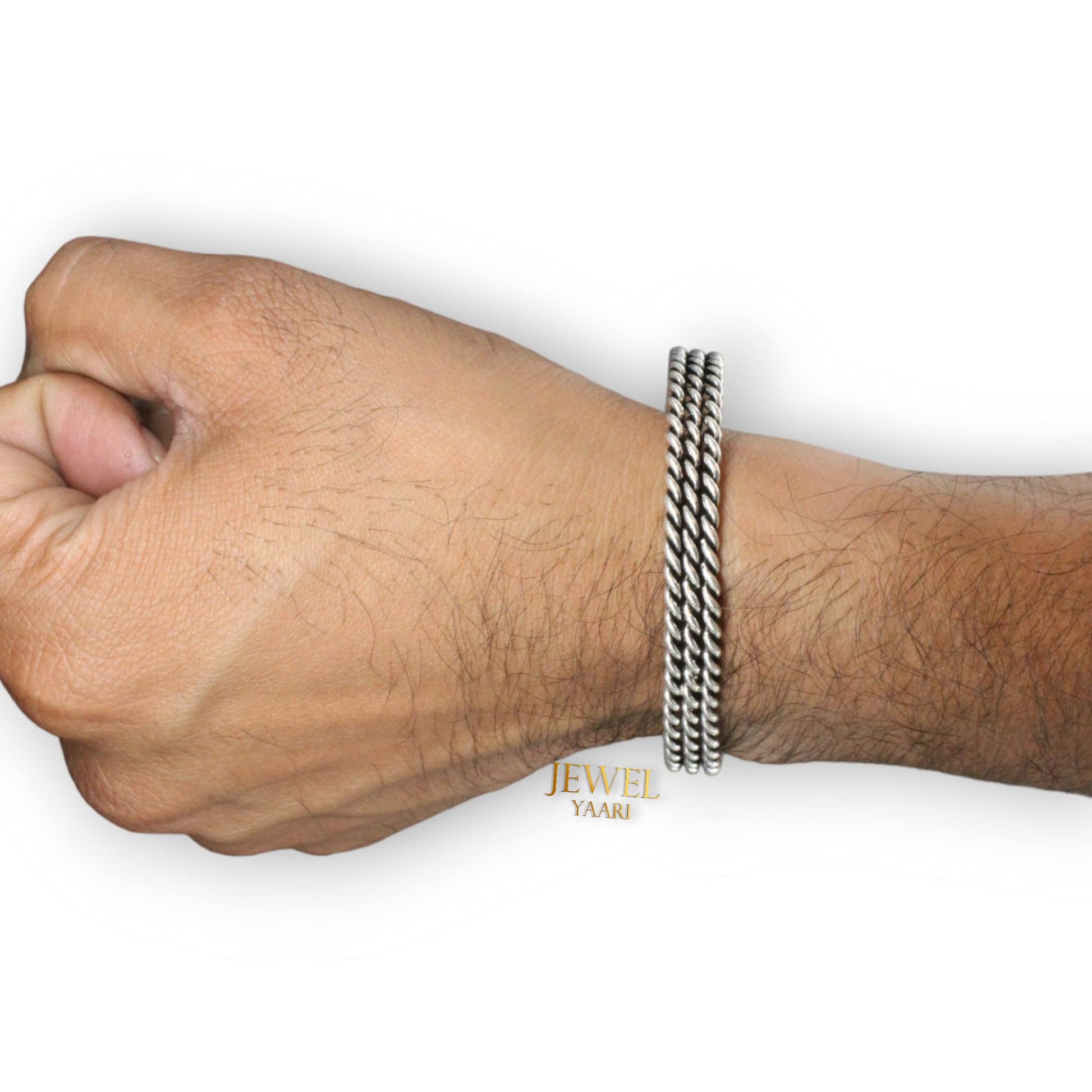 SJ SHUBHAM JEWELLERS™ 925 Pure Silver Chandi Oxidized Tribal Thai Viking Kada For Men(Torque Cuff Kada Men's Silver Bracelet) - JewelYaari By Shubham Jewellers